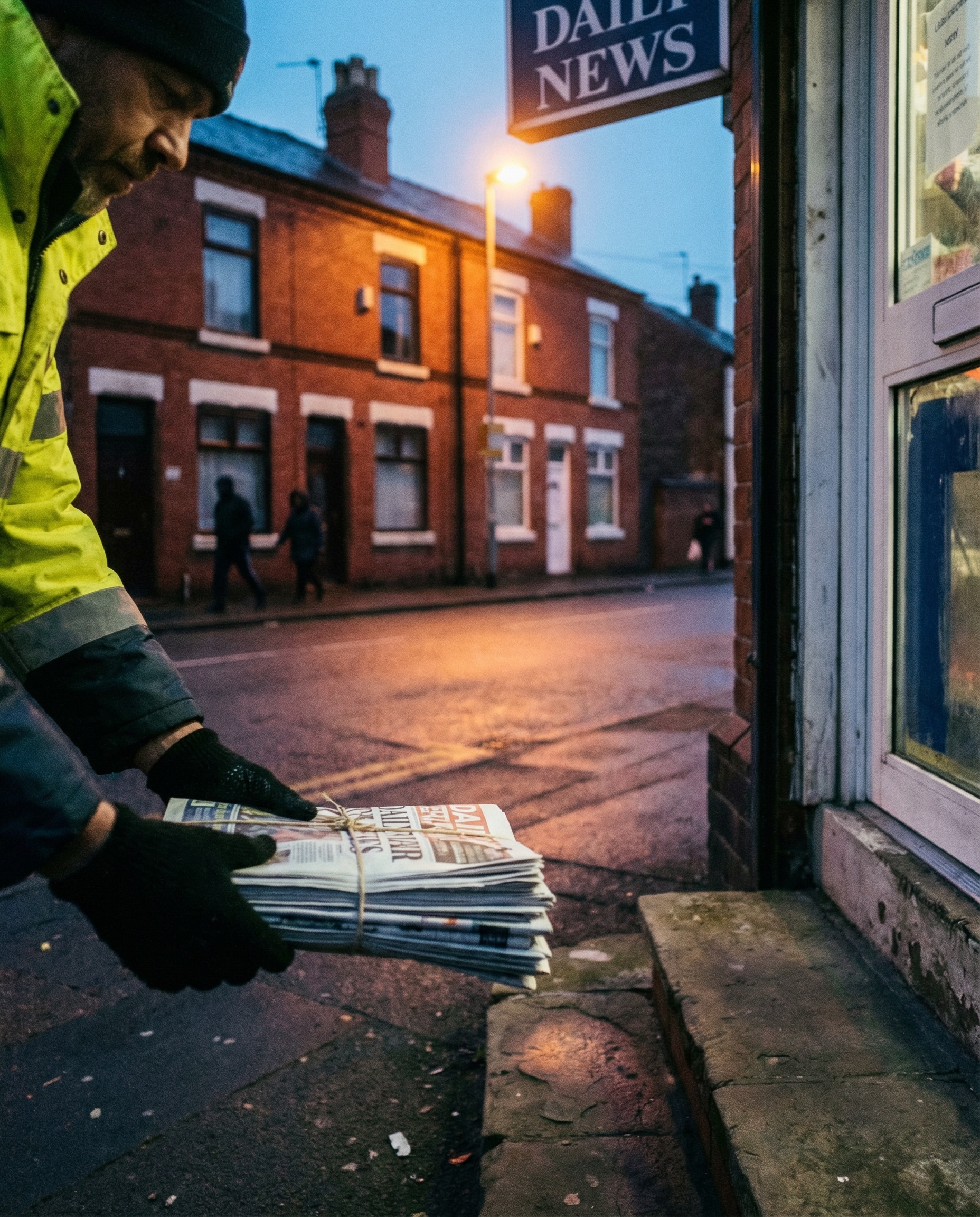 Early morning newspaper delivery in Birmingham